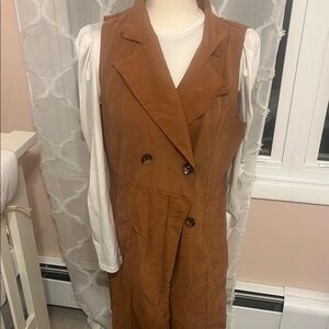 Brown Double-Breasted Sleeveless Trench Coat dress